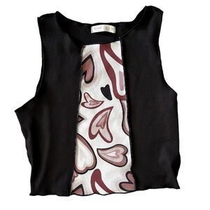 Romwe Black Crop Top with Hearts | Medium